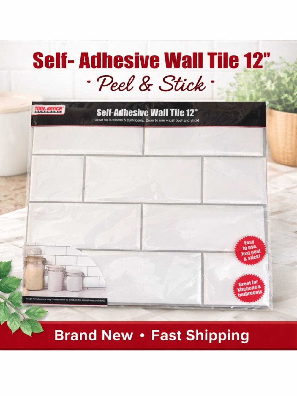 Self-Adhesive Peel & Stick White Wall Tile
